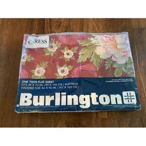 Burlington Caress Bordeaux Roses Floral Vintage Twin Flat Sheet Shabby Chic